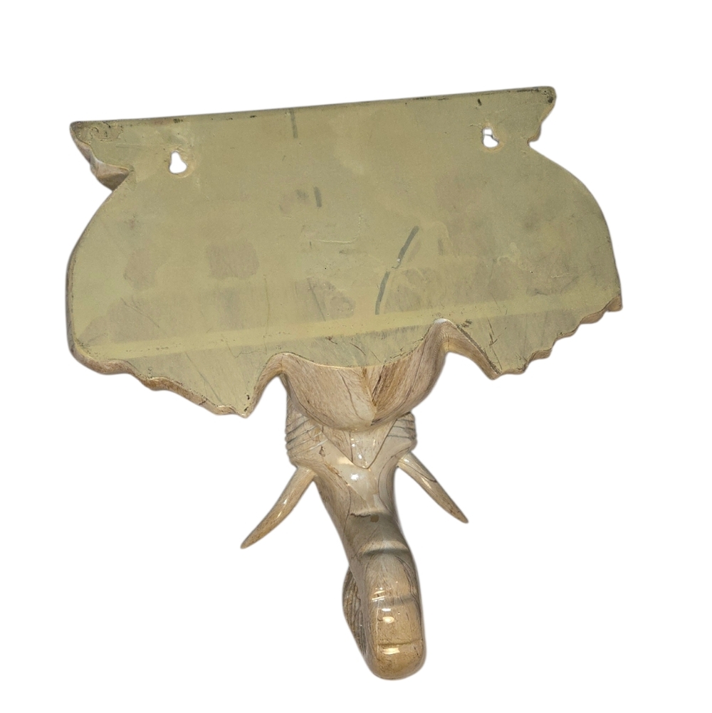 Elephant Head Resin Decorative Wall Shelf Faux Carved Old World Style Tusks NEW - Picture 5 of 9